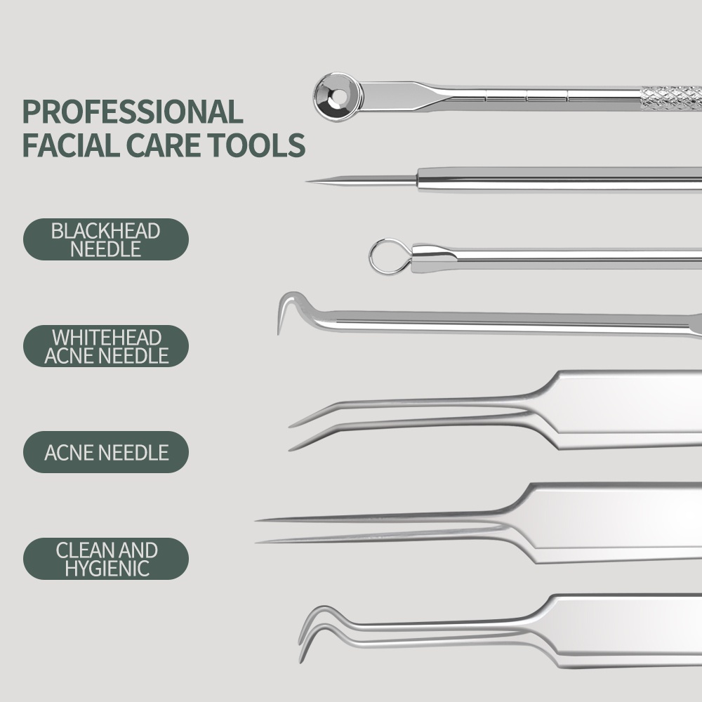 MAANGE 7Pcs/Set Pinset Komedo Stainlees Steel / Pinset Jerawat  / Blackhead Tweezer Untuk Menghilangkan Komedo Penghilang Jerawat Pinset Dengan Kotak Alat Pembersih3044