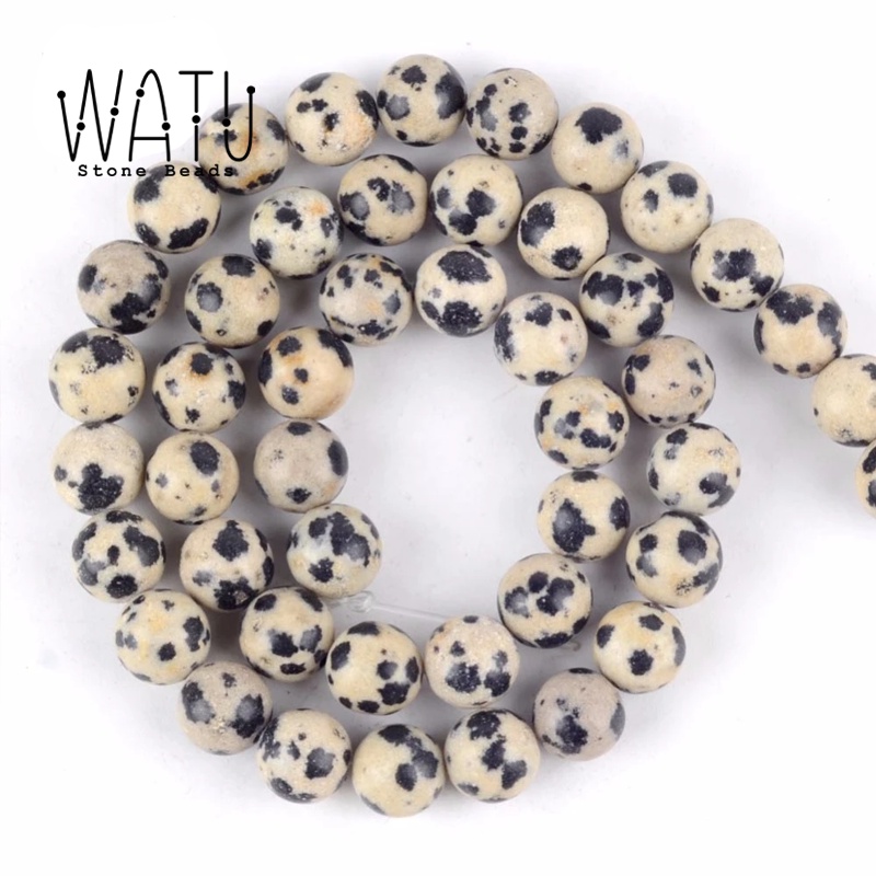 Bahan Gelang Batu Alam Dalmatian Jasper Natural 6mm 8mm 10mm