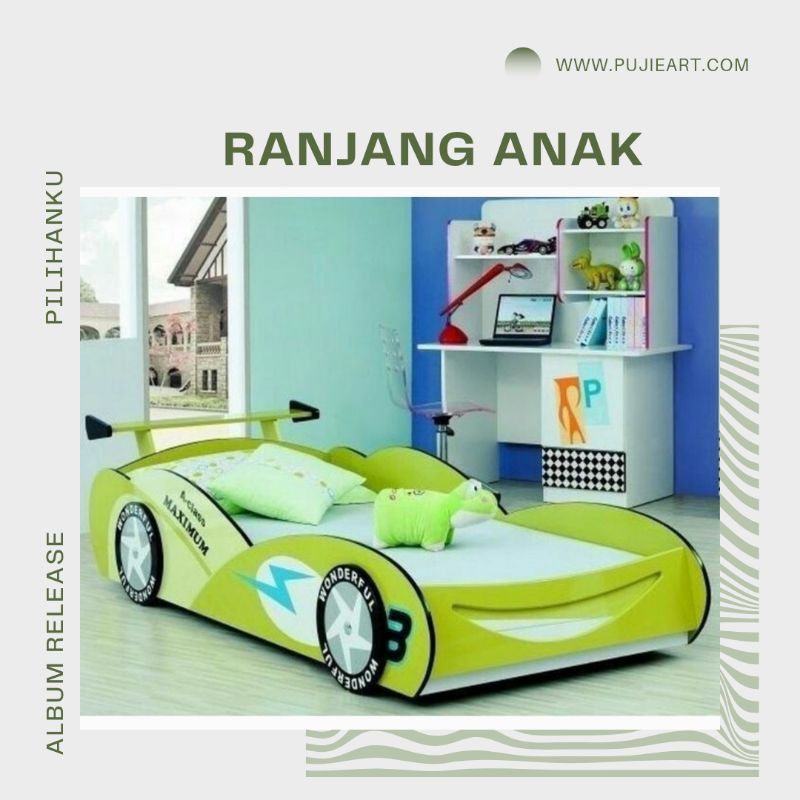 Ranjang anak 100x200 cm bentuk mobil, Tempat tidur anak laki laki karakter modern