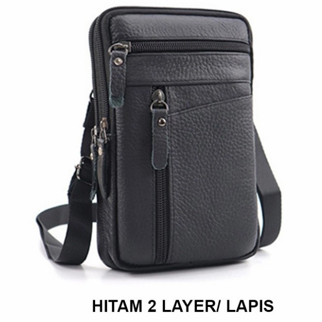 tas selempang pria  tas selempang pria kulit asli /tas handphone import - Cokelat(Y8U6) tas selempan