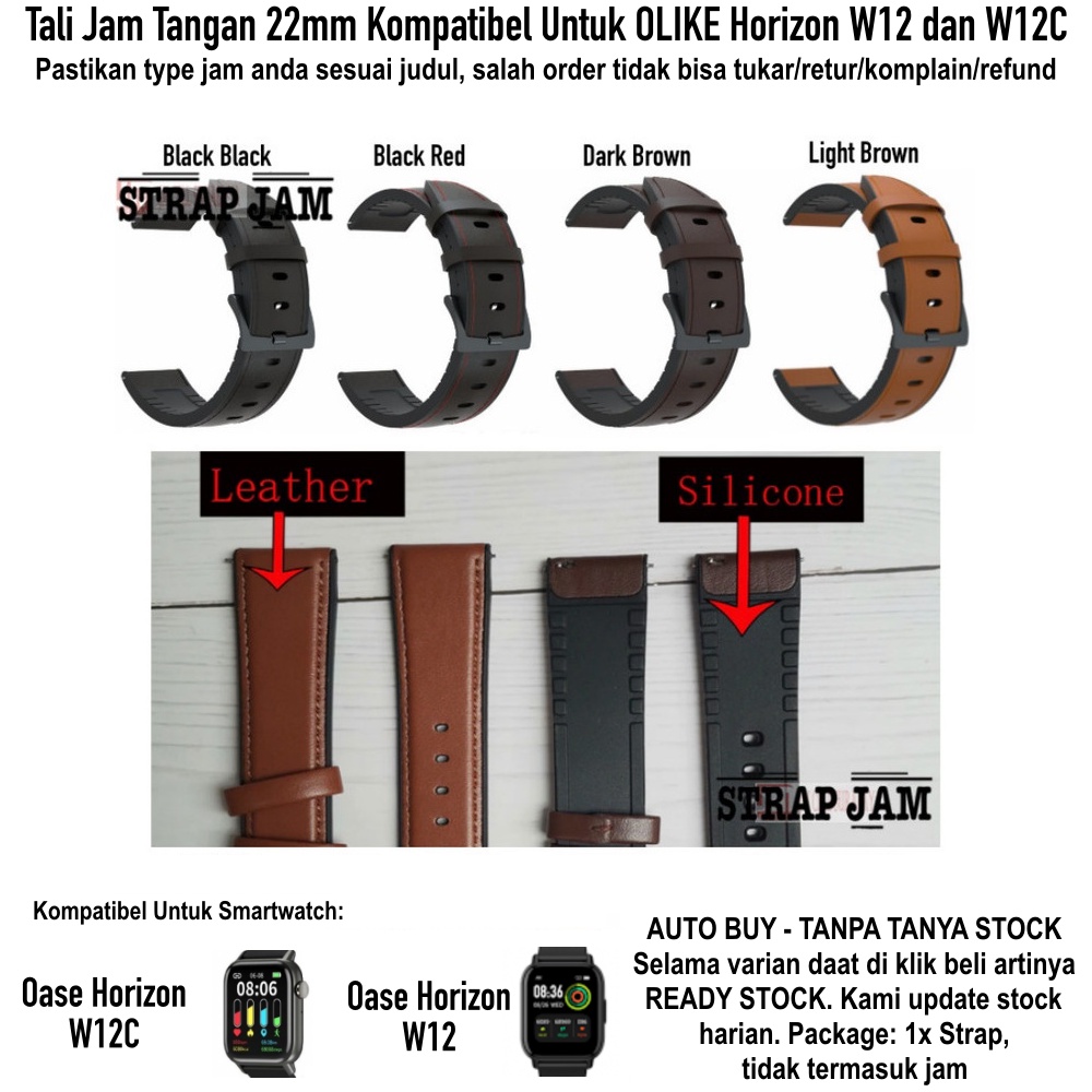 Hybrid Strap Olike Horizon W12 W12C - Tali Jam 22mm Perpaduan Kulit Dengan Rubber