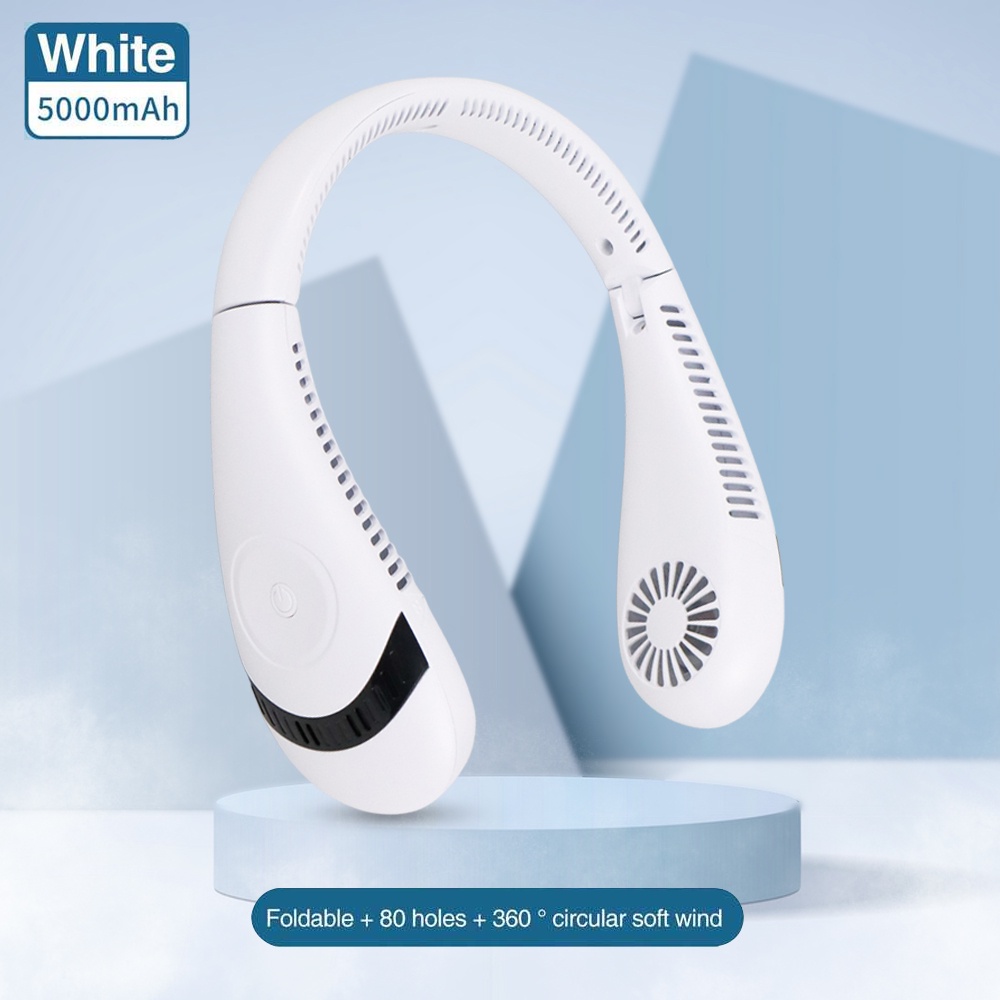 Kipas Angin Leher Portable Neck Fan Rechargeable 5000mAh - H11 - White