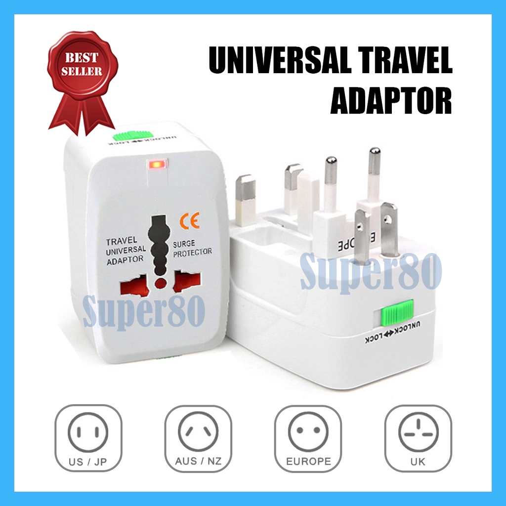 Universal Travel Adaptor International Plug Adapter Charger Traveling Converter Stop Kontak Colokan US UK EU AU