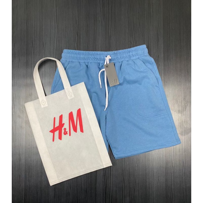 CELANA PENDEK H&amp;M BLUE FULL TAG LABEL CASUAL HYPE