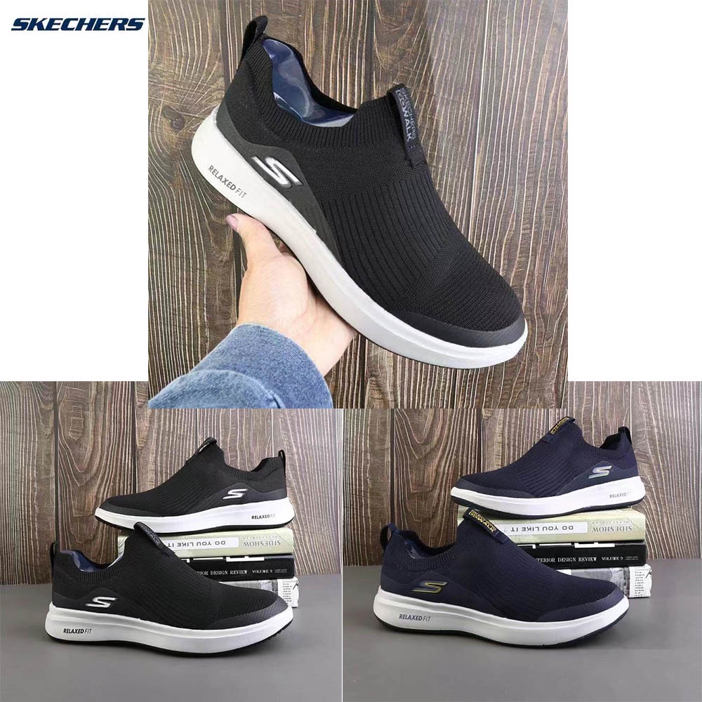 Sepatu  SKECHERS kasual  casual sepatu pria hitam  slip on cowok  rajut pria shoes