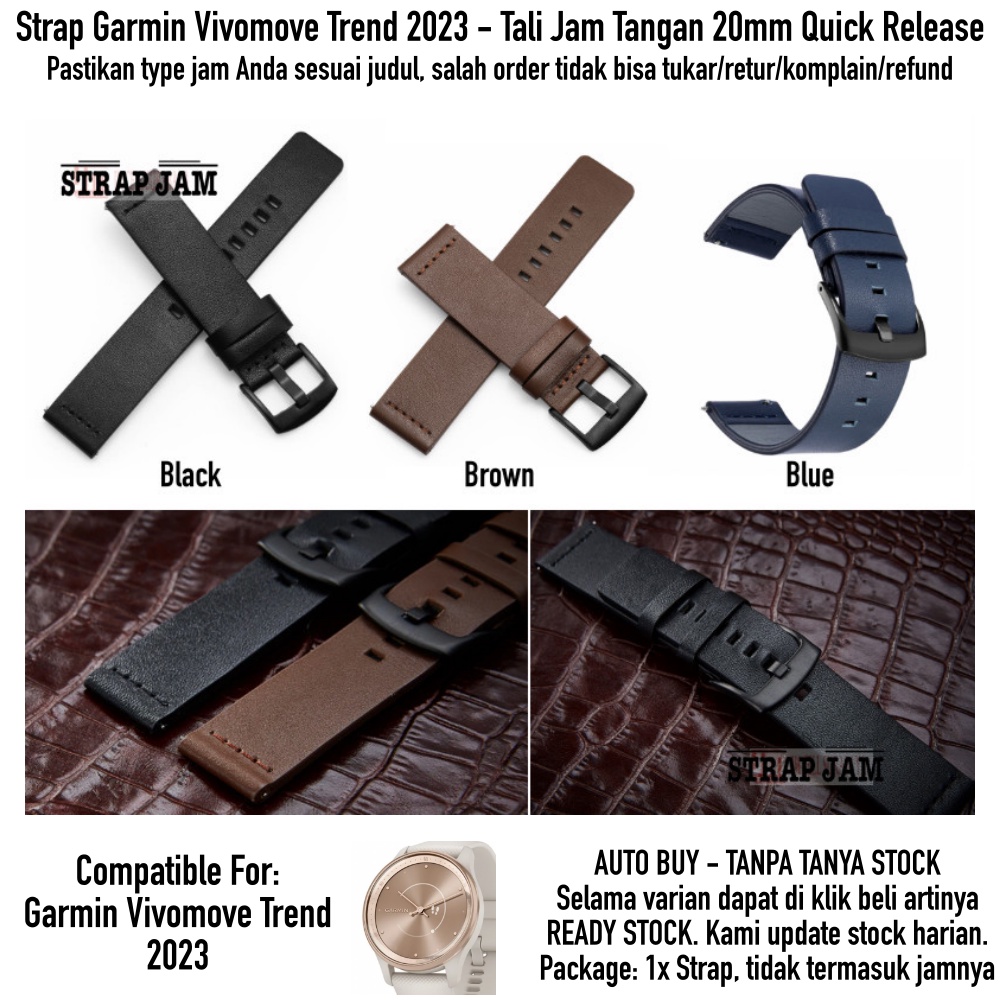 Modern 20mm Strap Garmin Vivomove Trend 2023 - Tali Jam Tangan Leather Kulit Quick Release