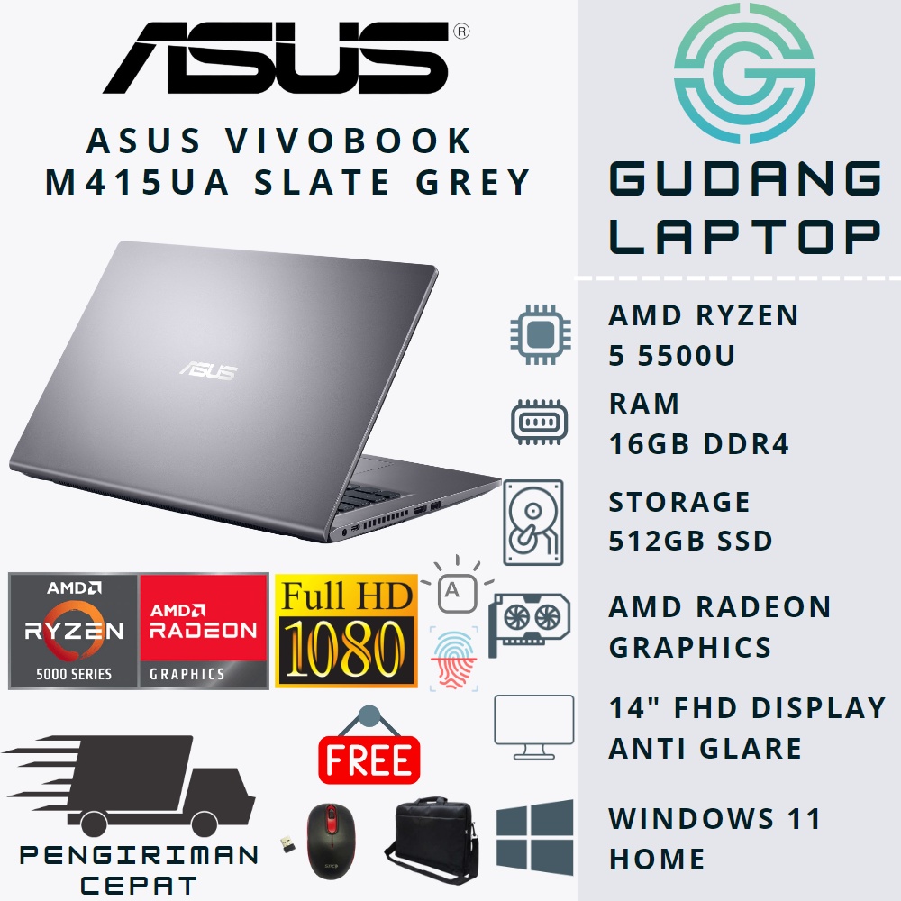 PROMO LAPTOP ASUS VIVOBOOK M415UA RYZEN 5 5500U RAM 16GB SSD 512GB FHD BACKLIT WIN11