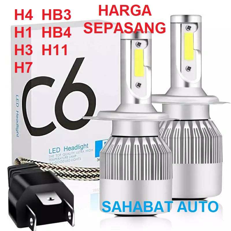 Lampu Utama Mobil LED C6 36W Soket H4 H1 H3 H7 H11 HB3 HB4 White 6000K SEPASANG