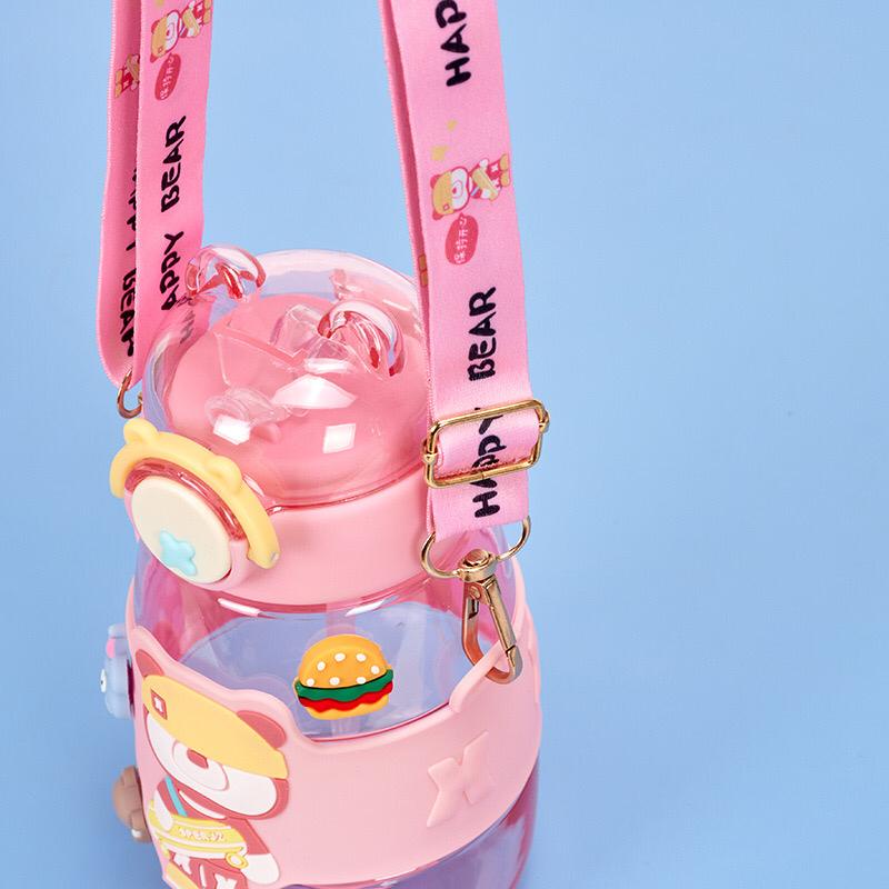 STV Botol minum anak happy bear 600ML/ Botol minum anak sedotan animal series botol anak lucu botol hits free stiker 2d dan 3d