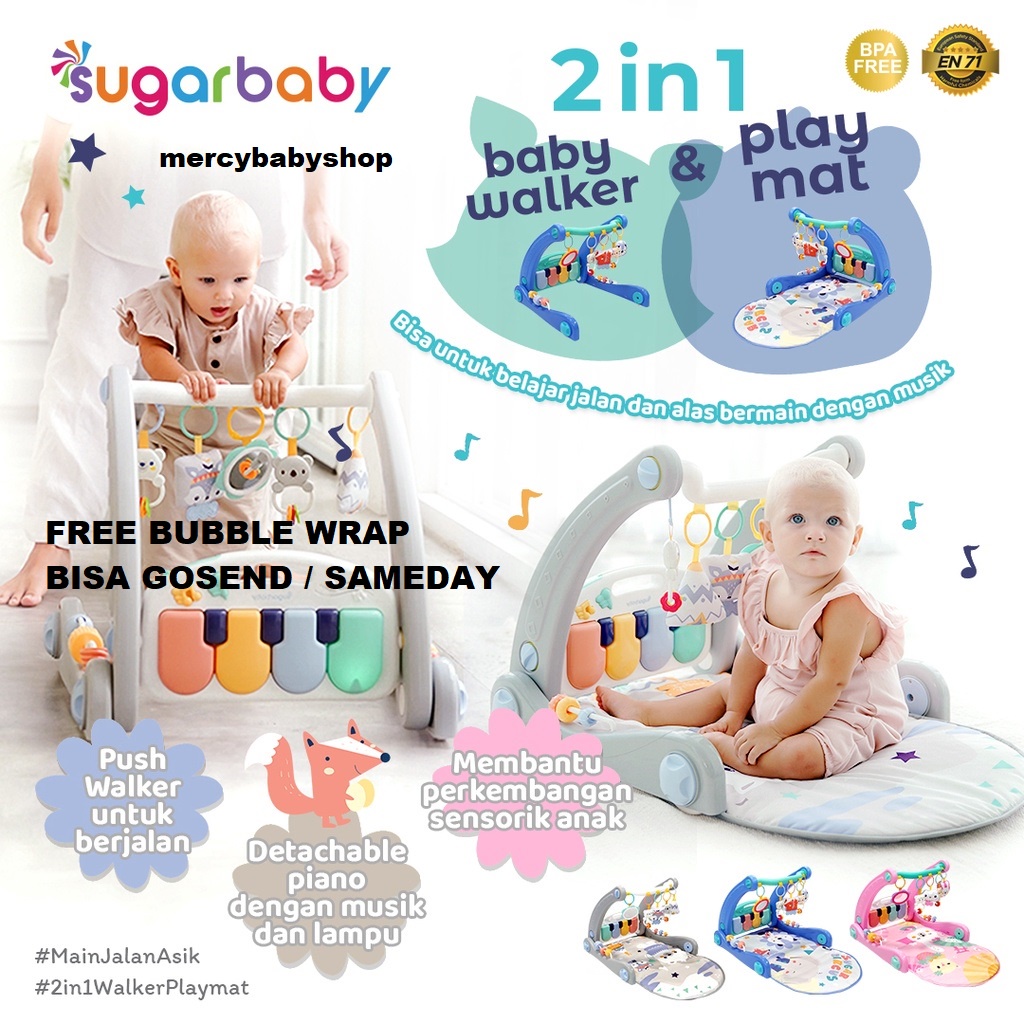 SUGARBABY 2IN1 BABY WALKER PLAYMAT PIANO - Alat Bantu Jalan plus mainan bayi