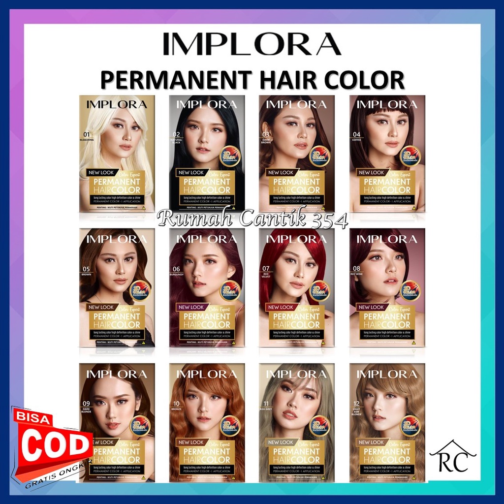 Implora New Permanent Hair Color Rumah Cantik 354 Cat Rambut Implora Dengan Warna Yang Indah dan Tahan Lama