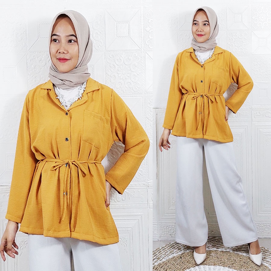 CARLINA FASHION FUJI KEMEJA CRINGKLE KATUN AIRFLOW BLOUSE WANITA