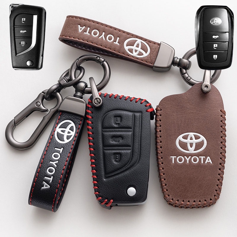 Leather Key Cover Case Casing Kunci Remote Mobil Untuk Toyota Vios Hilux Revo Innova Fortuner Harrier Camry Vellfire Alphard Vellfire Estima Yaris