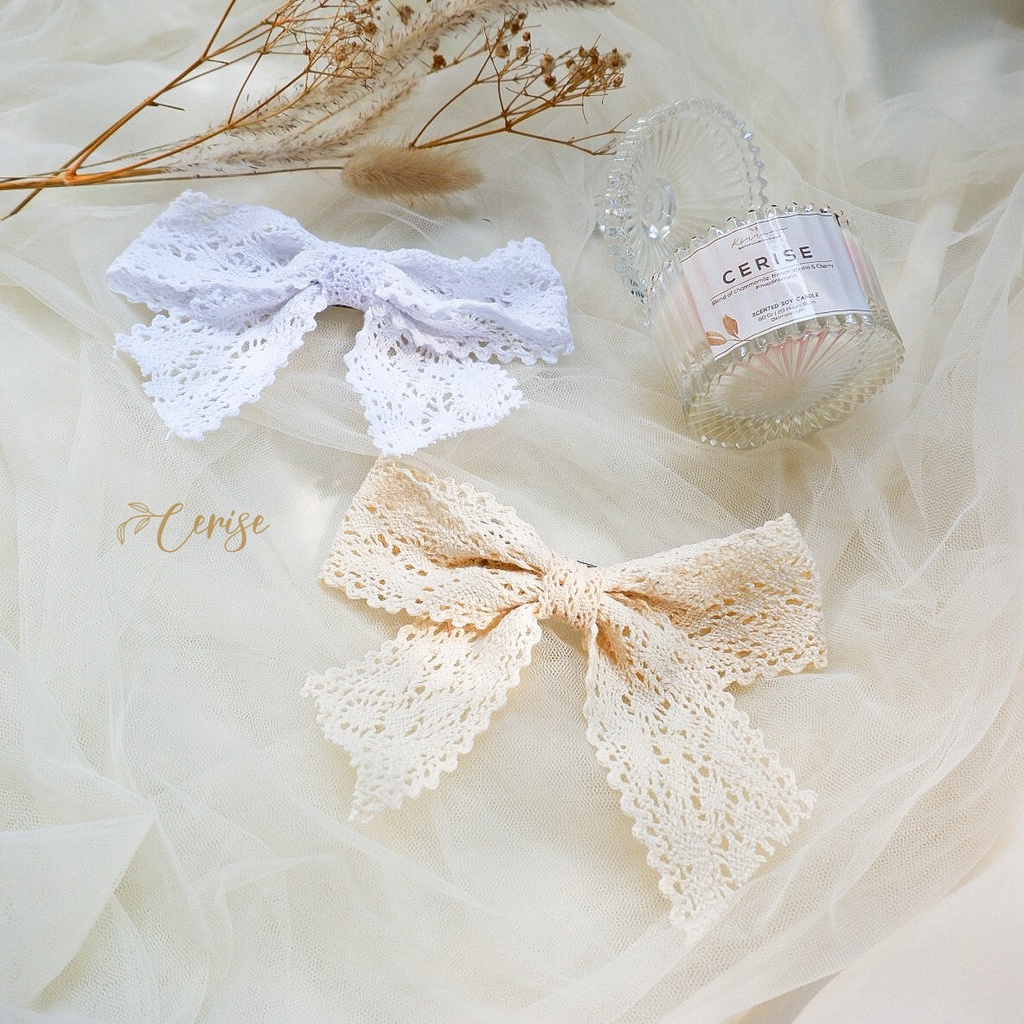 Aiko Hairpin | Jepit rambut pita lace korea putih cream untuk anak dan wanita dewasa cantik manis