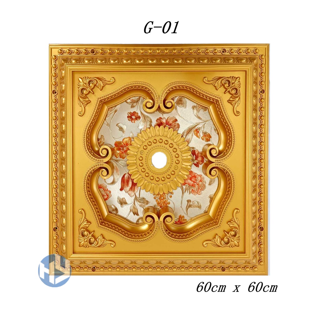 Ornamen lampu/Ornamen Hias/Ornamen Plafon/Ornamen PVC lampu hias Kotak 60cm Warna Gold