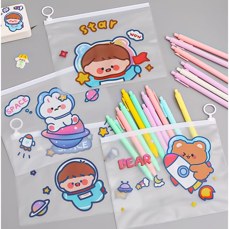 GP Tempat pensil model korea motif kartun bahan plastik transparant