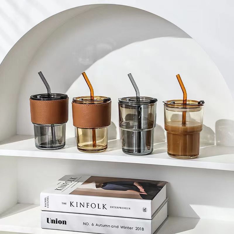 1pc 400ML Tumbler Gelas Kaca (FREE Straw Kaca) Vintage Aesthetic Bottle Cup For Coffee - HW101