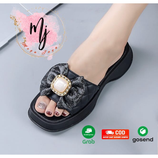 Sandal Wedges Wanita Selop Pita Kekinian Import