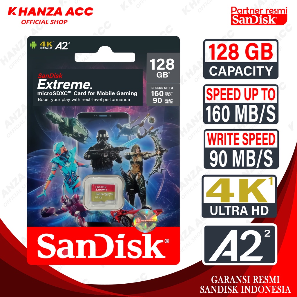 KHANZAACC Limited Edition MicroSD SanDisk Extreme 32GB 128GB Card for Mobile Gaming UHS-I Cards