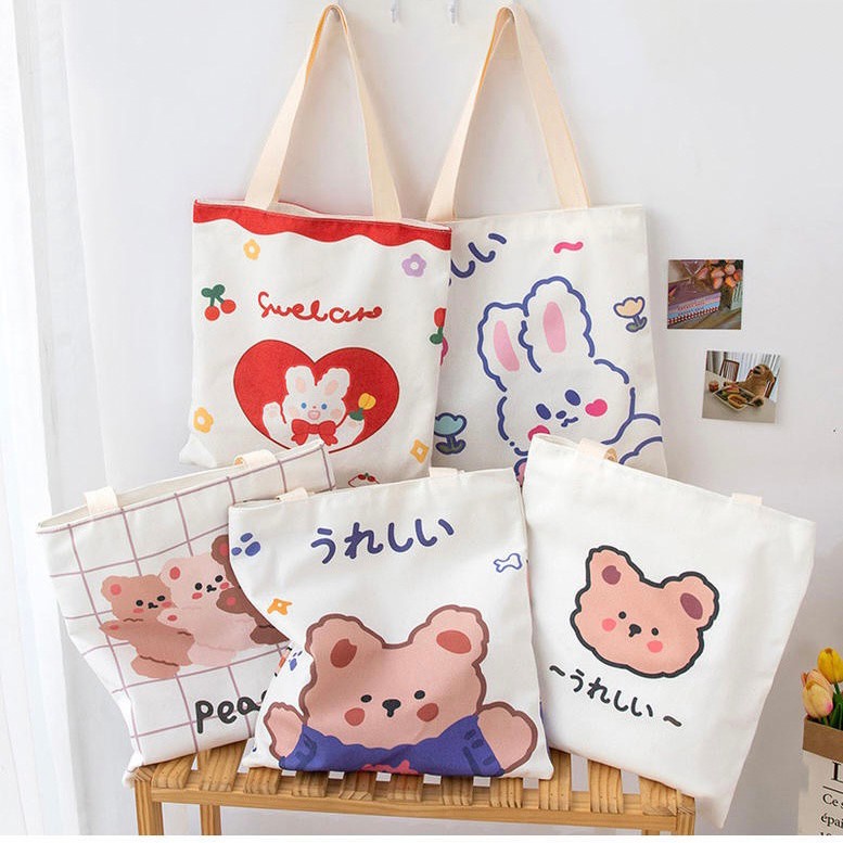 tas tote bag canvas cute kawaii animal tocu import