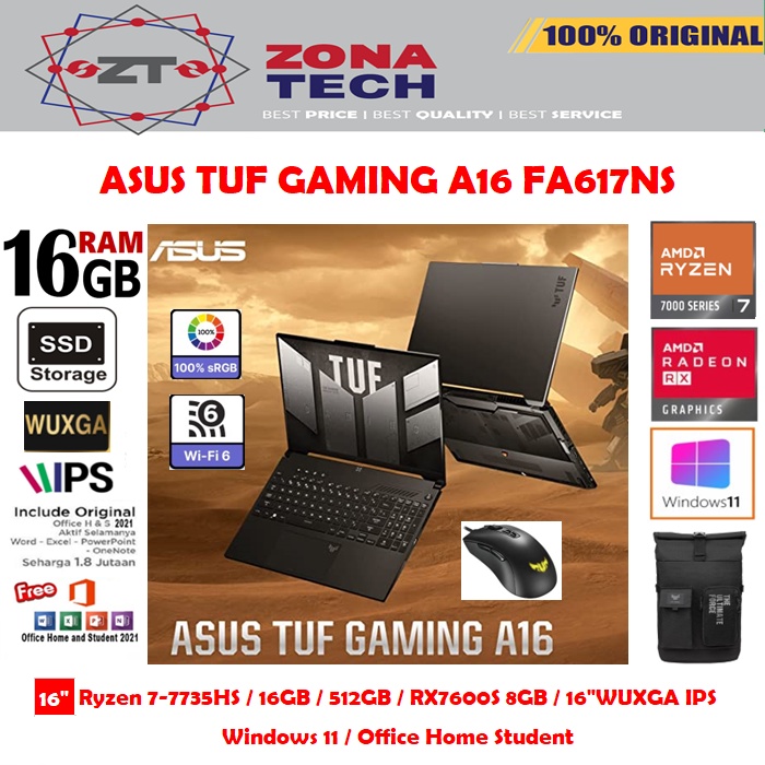 ASUS TUF Gaming A16 FA617NS - RYZEN 7-7735HS - 16GB - 512GB - RX7600S 8G - W11 - OHS