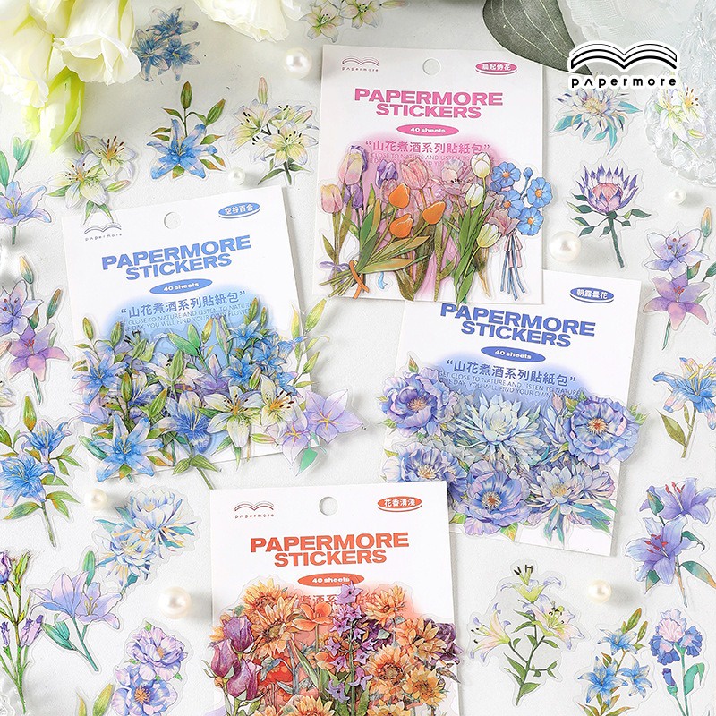 

[Artopia] 40pcs Sticker Flower PET Papermore / Stiker Anti Tahan Air Estetik Aesthetic Tulip Anggrek Orchid Deco Dekorasi Scrapbook Bujo Journaling