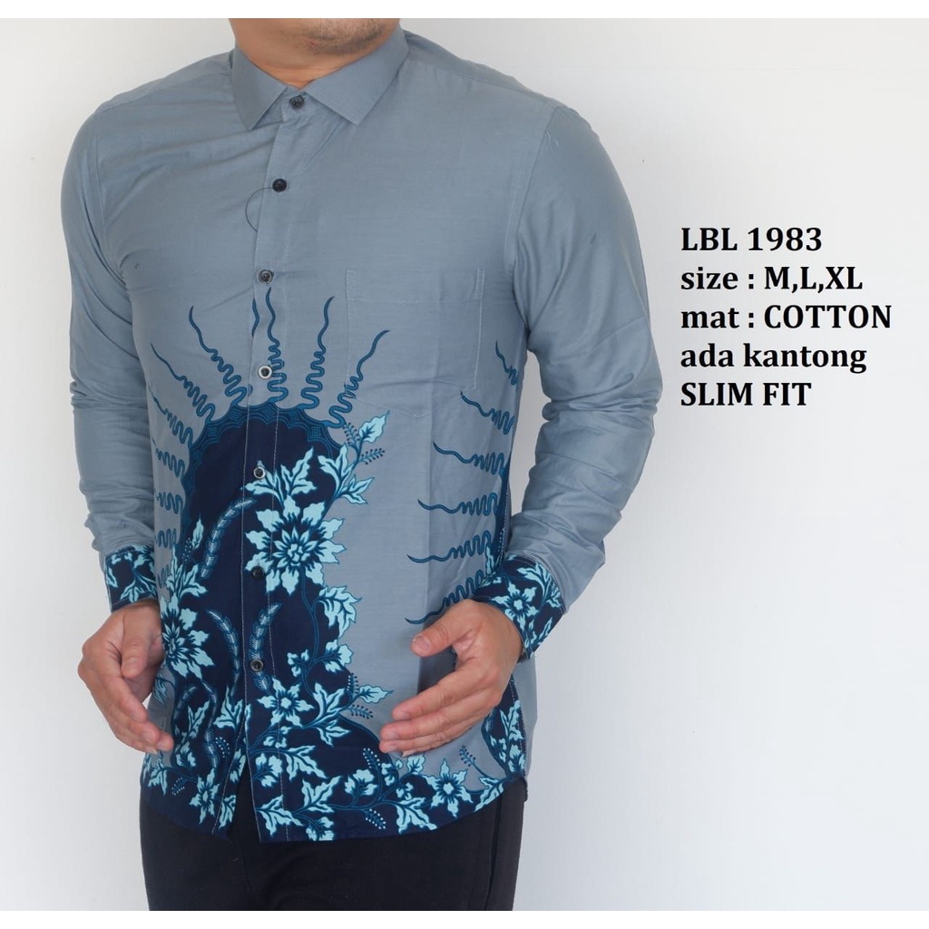 BatikBule Kemeja Batik Slimfit Panjang Motif Casual Warna Matcha &amp; Baby Blue LBL 1982 &amp; 1983