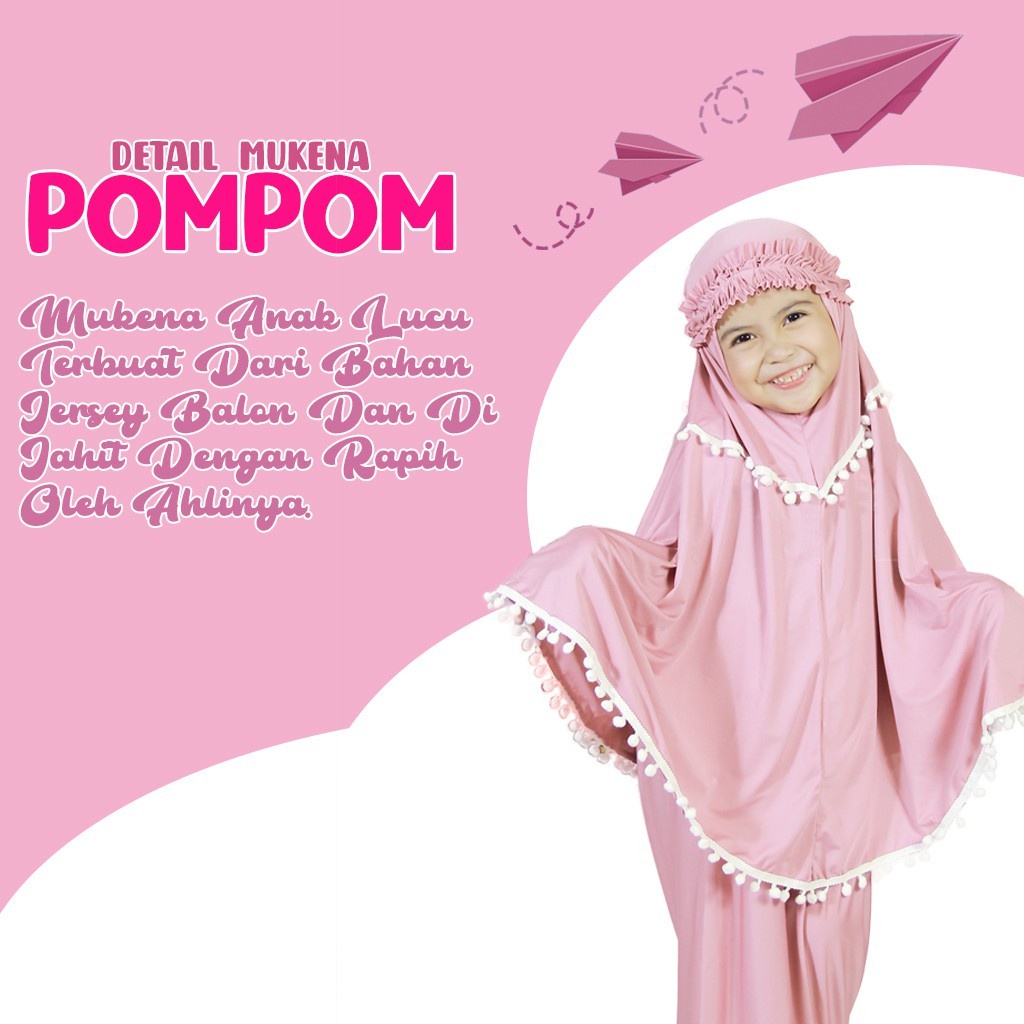 (COD) MUKENA ANAK PEREMPUAN MUKENAH ANAK MUKENA MAHKOTA POM-POM SIZE 2-5 THN