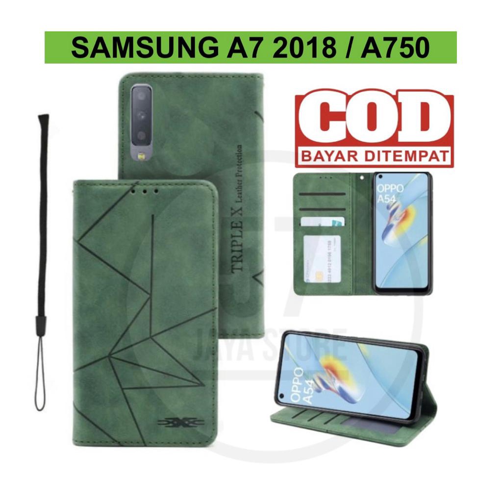 case samsung A7 2018 / A750 Premium Quality flip case magnet terbaru leather flip cover magnet