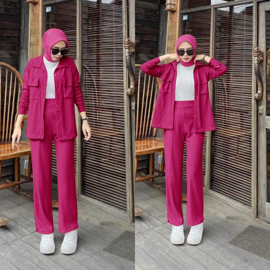 ELDE 12 - SET NABILA ( L - XL ) SETELAN RAJUT BAHAN MANGO KNIT IMPORT TEBAL DAN HALUS KANCING HIDUP FULL ADA SAKU KANAN DAN KIRI + CELANA KULOT ( NO INNER )