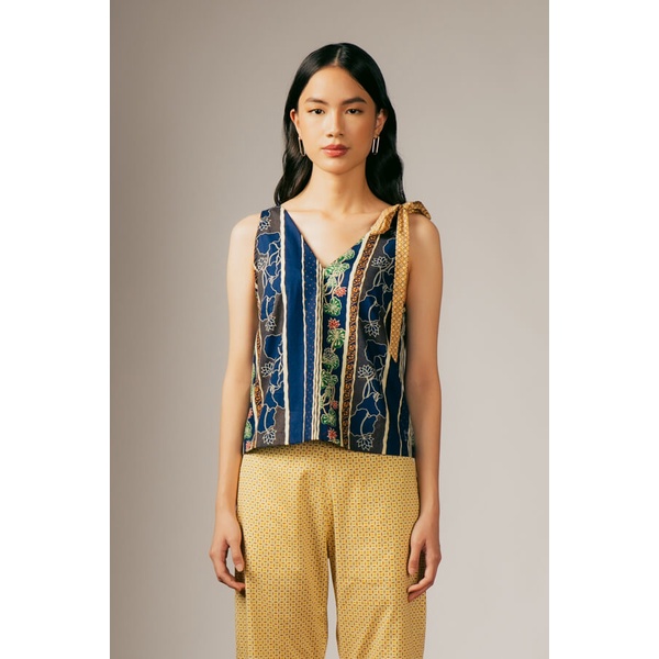 bateeq - atasan batik lengan pendek wanita katun navy