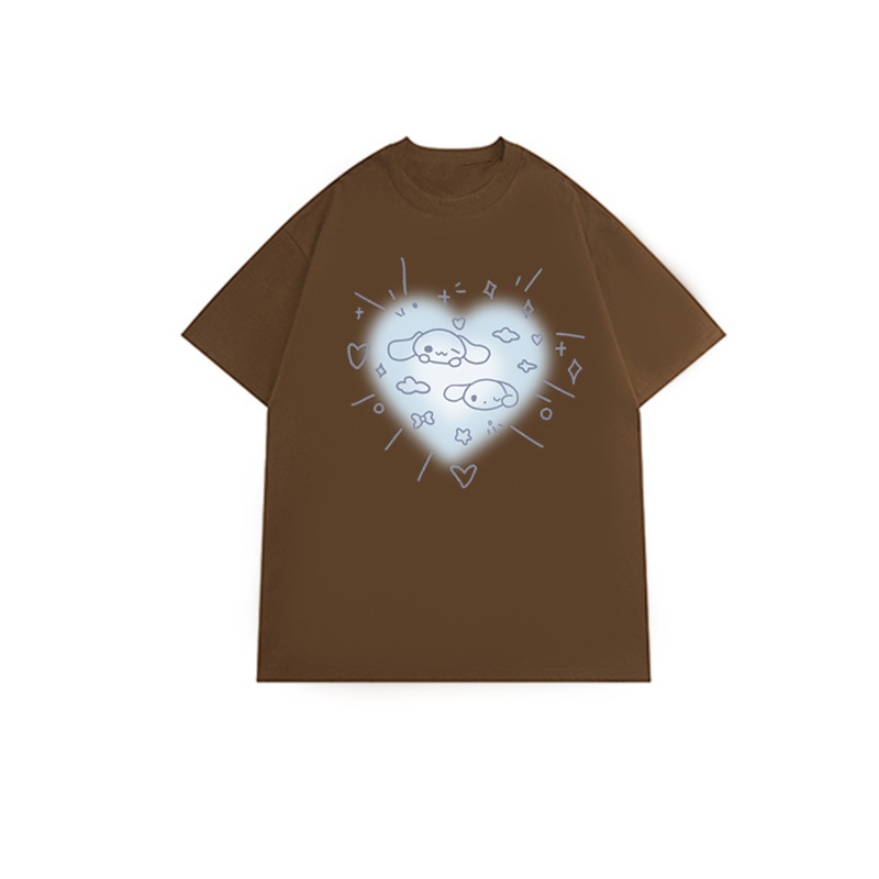 XIAOZHAINV Kaos Atasan Wanita Cartoon Heart Pattern Lengan Pendek A0233