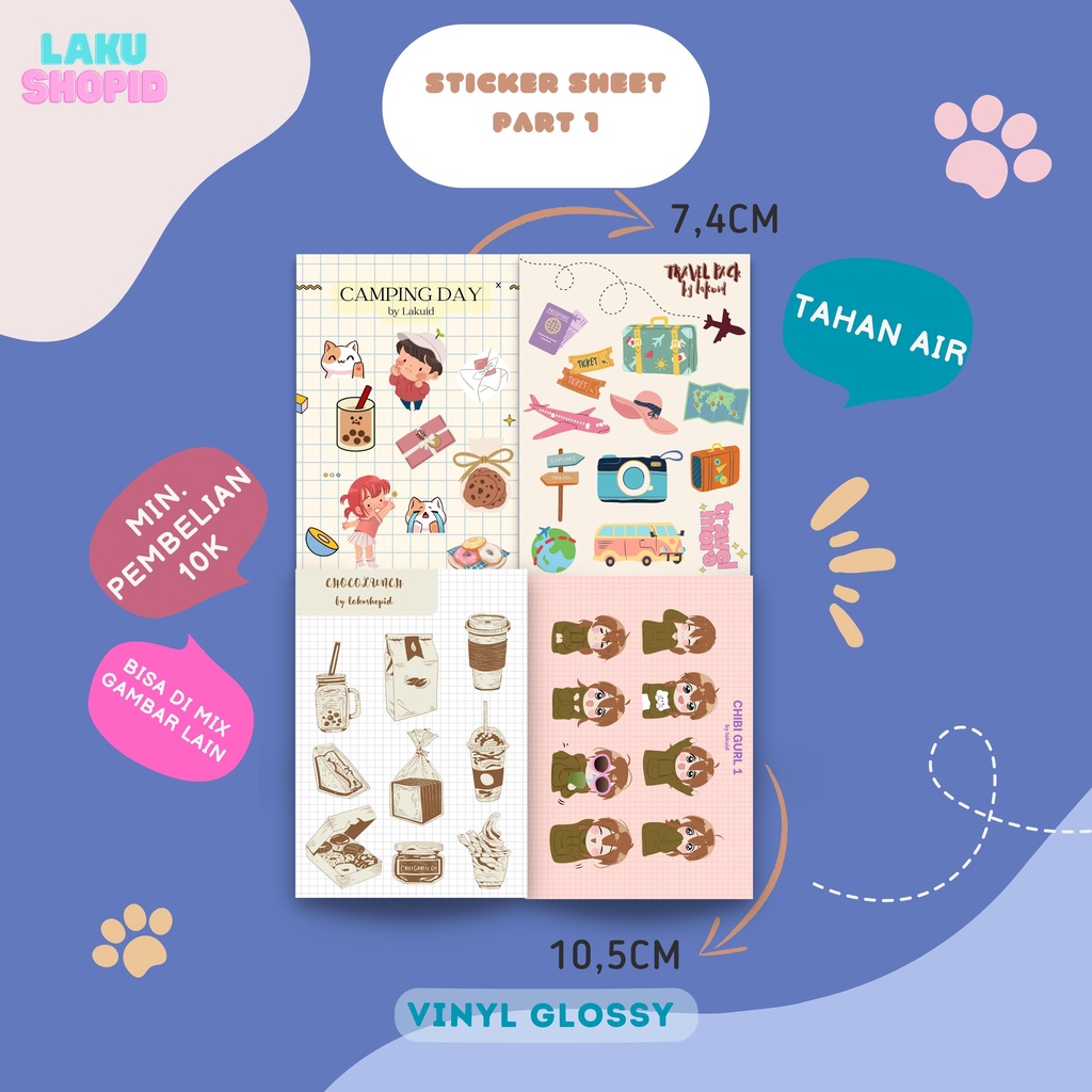 

[PART 1] Stiker pack / Sticker Sheet / STICKER AESTHETIC / Sticker Sheet Pack Kiss Cut Sticker HP Laptop