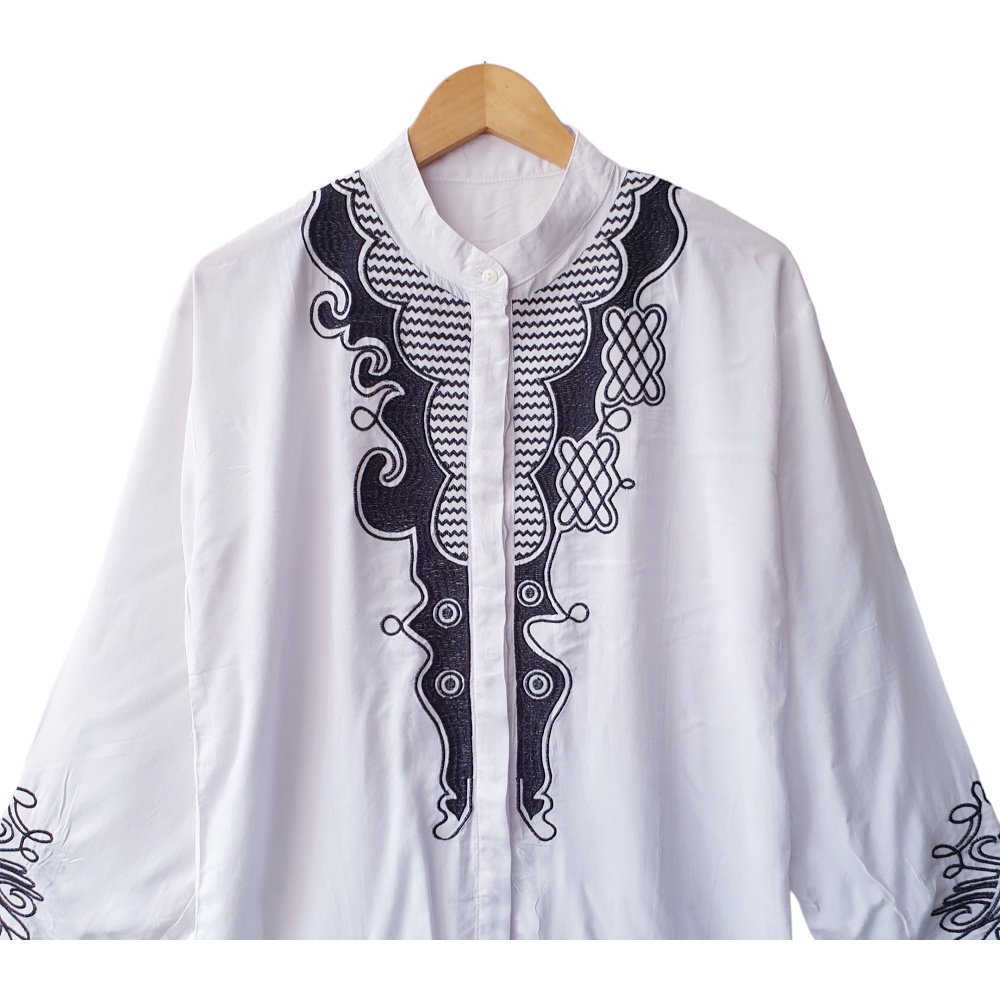 LVL - Baju Koko Kemeja Pria Lengan Panjang Model Terbaru Shirt Koko Cowok Bordir Putih