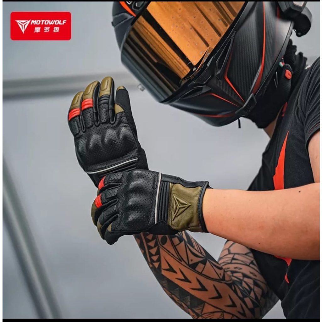 Gloves protector Motorcycle Sarung Tangan Kulit Motowolf MDL0329