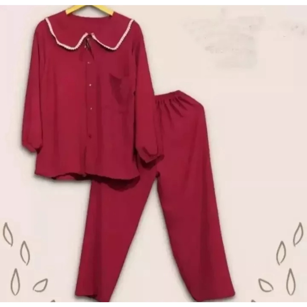 Ramdan Collection | Ariana One Set Crinkle Airflow Kerah Mix Renda Model Terbaru 2022 Setelan Wanita Kekinian Lengan Panjang Atasan Blouse Blus Set Celana