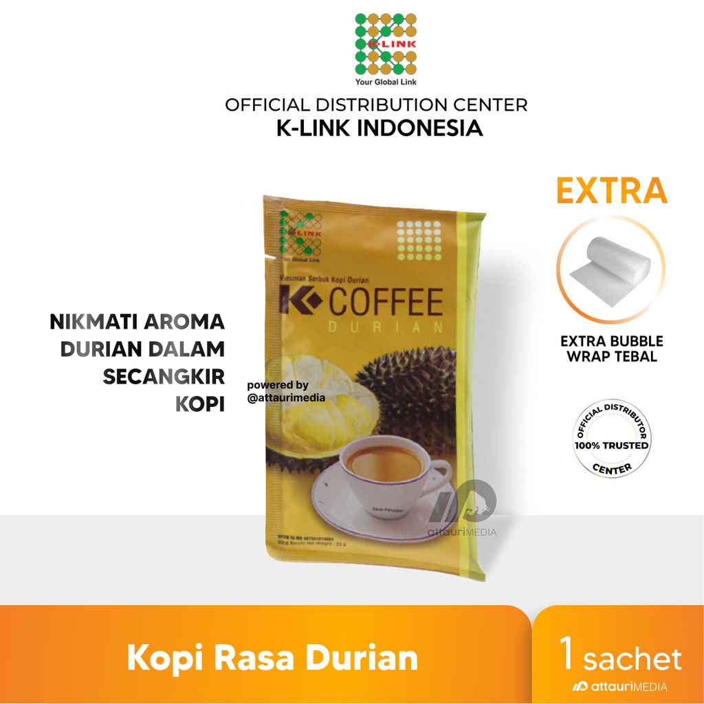 

K COFFEE Durian 1 Sachet - Kopi Durian Penambah Stamina | Original by Distributor Center K-Link Indonesia