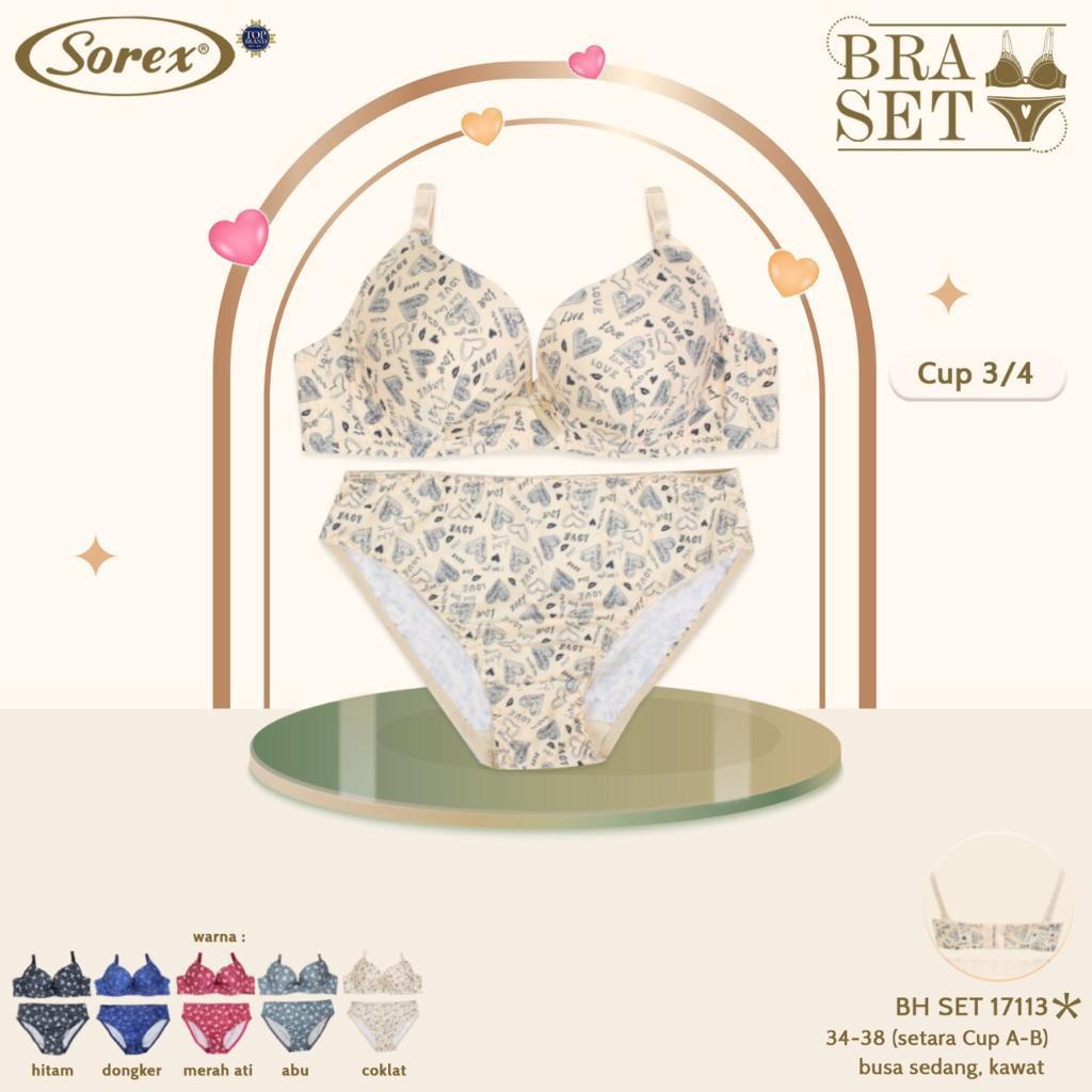 (Set Bra) Bh Bra Set Sorex 17113 (Cup Sedang) Motif | Busa Sedang Pakai Kawat |fx