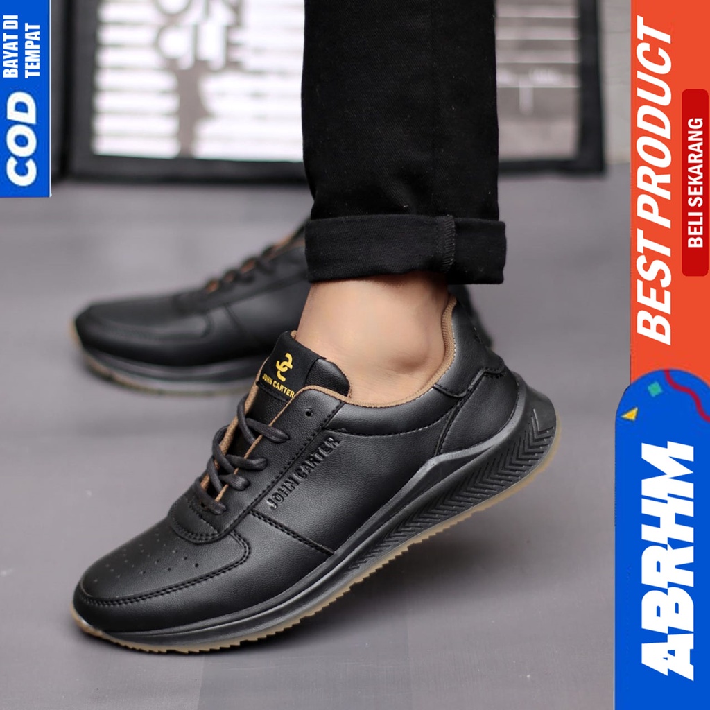 Sepatu Sneakers Pria Casual Hitam Kerja Kuliah Abrhm Aten