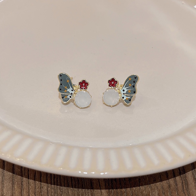 925jarum Perak Perancis Realistis Kupu-Kupu Anting-Anting Perempuan ins Fashion Stud Earring