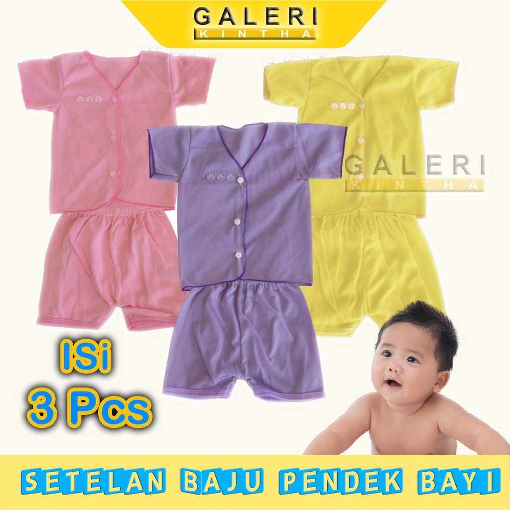 Setelan Baju Pendek Bayi Newborn Laki laki Perempuan Polos