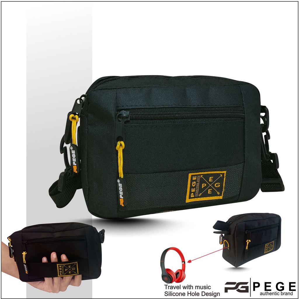 Tas Selempang Bahu PEGE Cezy 2in1 Bisa Slempang Dan Pouch Model Kasual Trendy Warna Hitam - PG 8957