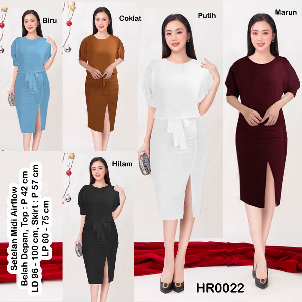 HR0022 Setelan Midi Belah Depan Stretch / Setelan Midi Seksi / Midi Dress sexy