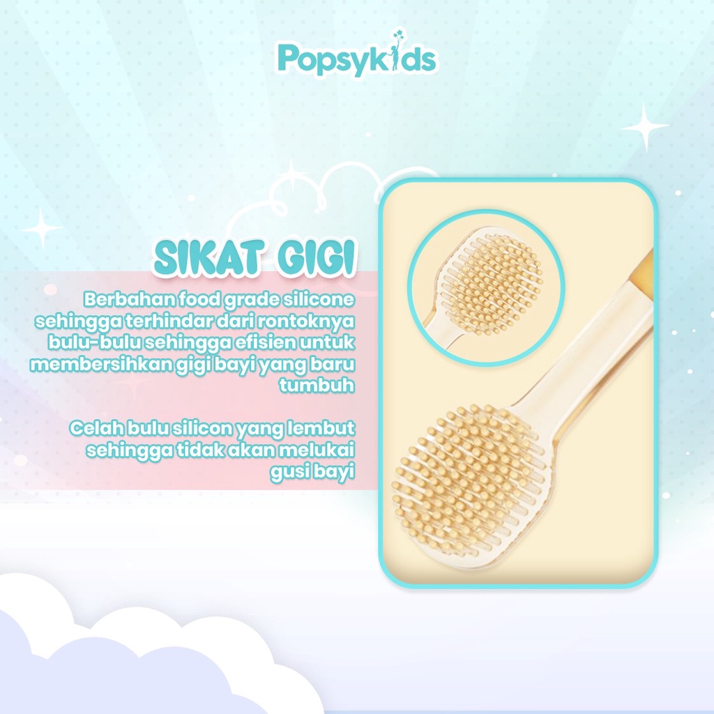 Popsykids Silicone Baby Oral Care – Pembersih Mulut Bayi Silikon / Lidah Bayi / Gusi Bayi Sikat Lidah Sikat Gigi Toothbrush
