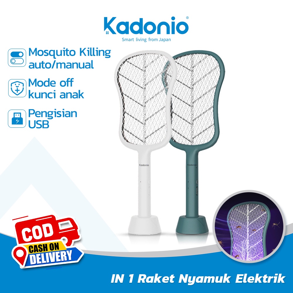 KADONIO Raket Nyamuk Listrik 2in1 Mosquito Swatter Lampu Nyamuk Elektrik Perangkap Nyamuk Lampu Ungu 1200mAh Usb Cas