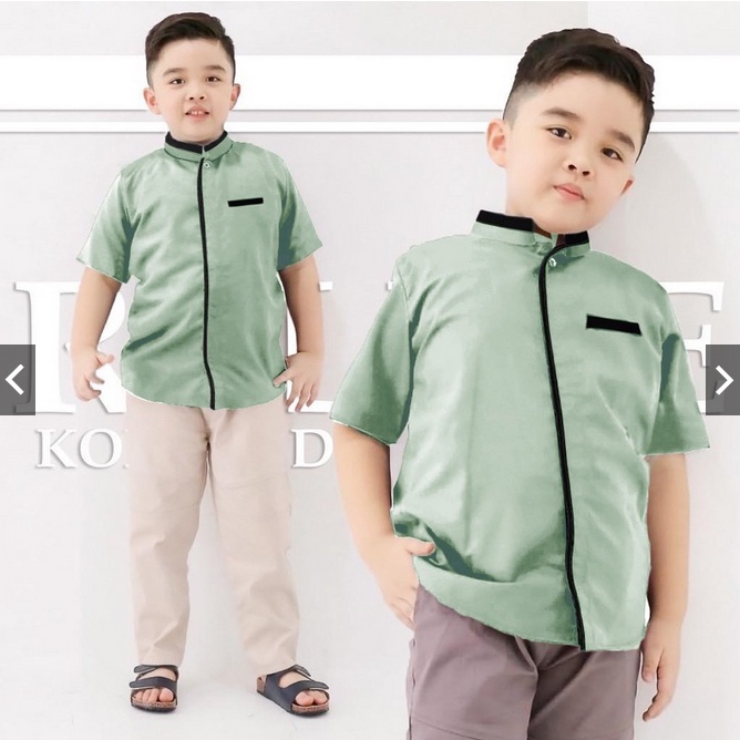 BAJU KOKO REIN RELINE / ATASAN KEMEJA KOKO MUSLIM ANAK COWOK SHAKILA BAJU LEBARAN ANAK LENGAN PENDEK