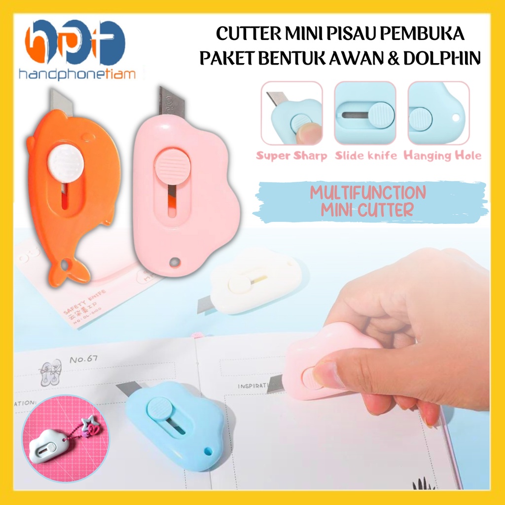 Jual Pisau Cutter Mini Lucu Warna Warni Bentuk Awan Dolphin Silet Gagang Perlengkapan Atk