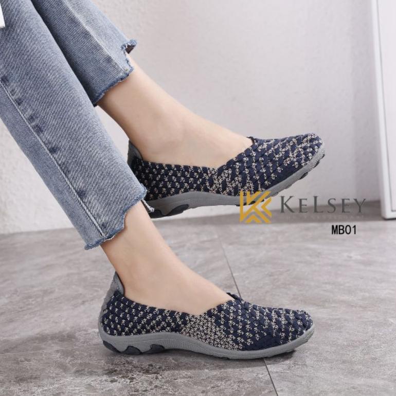 TERBARU Kelsey Sepatu Rajut Wanita MB01 Flats Shoes Rajut anyaman
