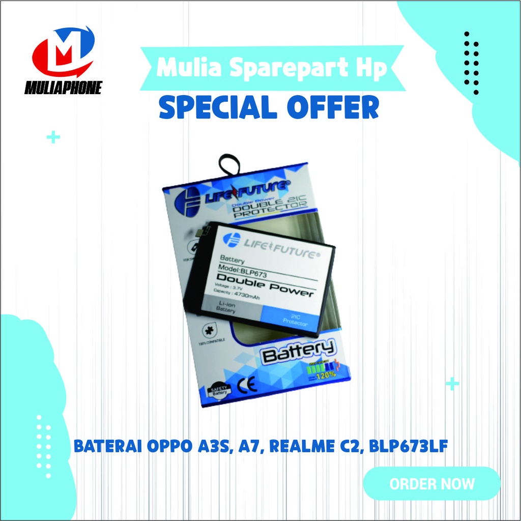 Baterai Oppo A3S / A7 / Realme C1 / Realme C2 Baterai BLP673 Life Future