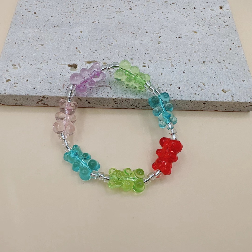 Gelang Kupu-Kupu Beruang Warna-Warni Candy Color Gummy Resin Bear Bracelet